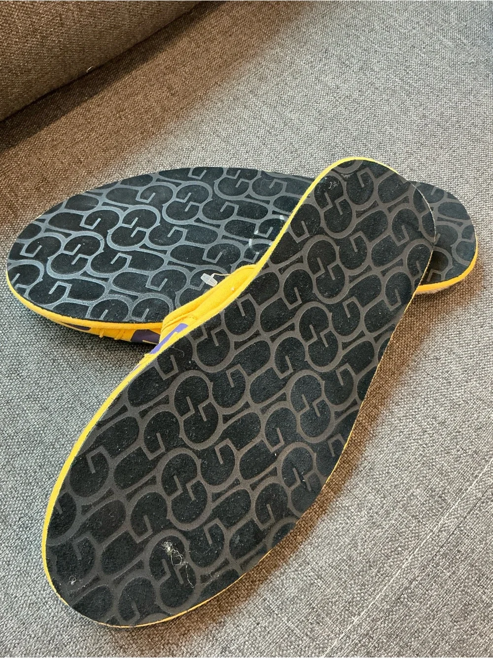 UGG White Shearling Slide with Yellow Logo